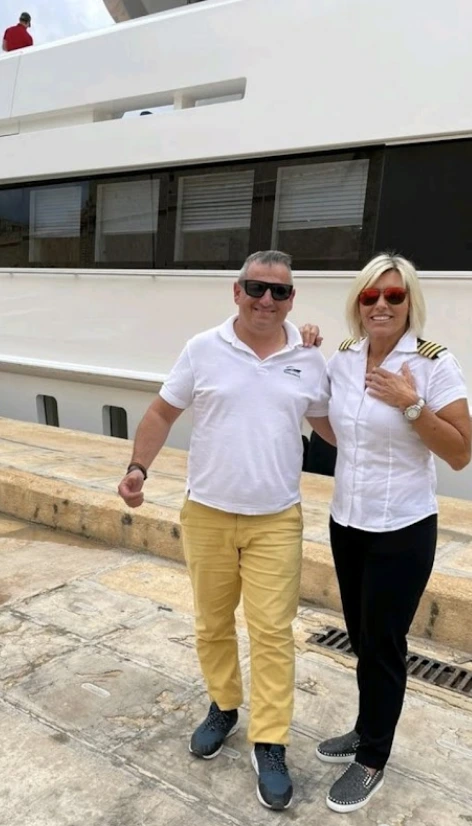 BoatSalesMalta team member with Captain Sandy after supporting Below Deck Mediterranean in Malta