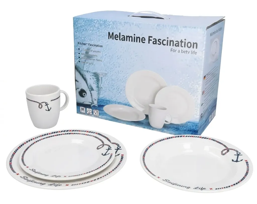 DINNERWARE MELAMINE 16PCS ANCHOR LINE