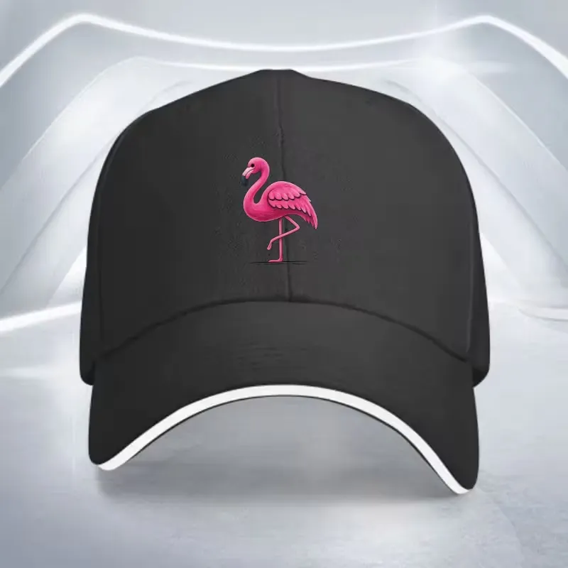 A Pink Flamingo Patterned Baseball Cap - Black