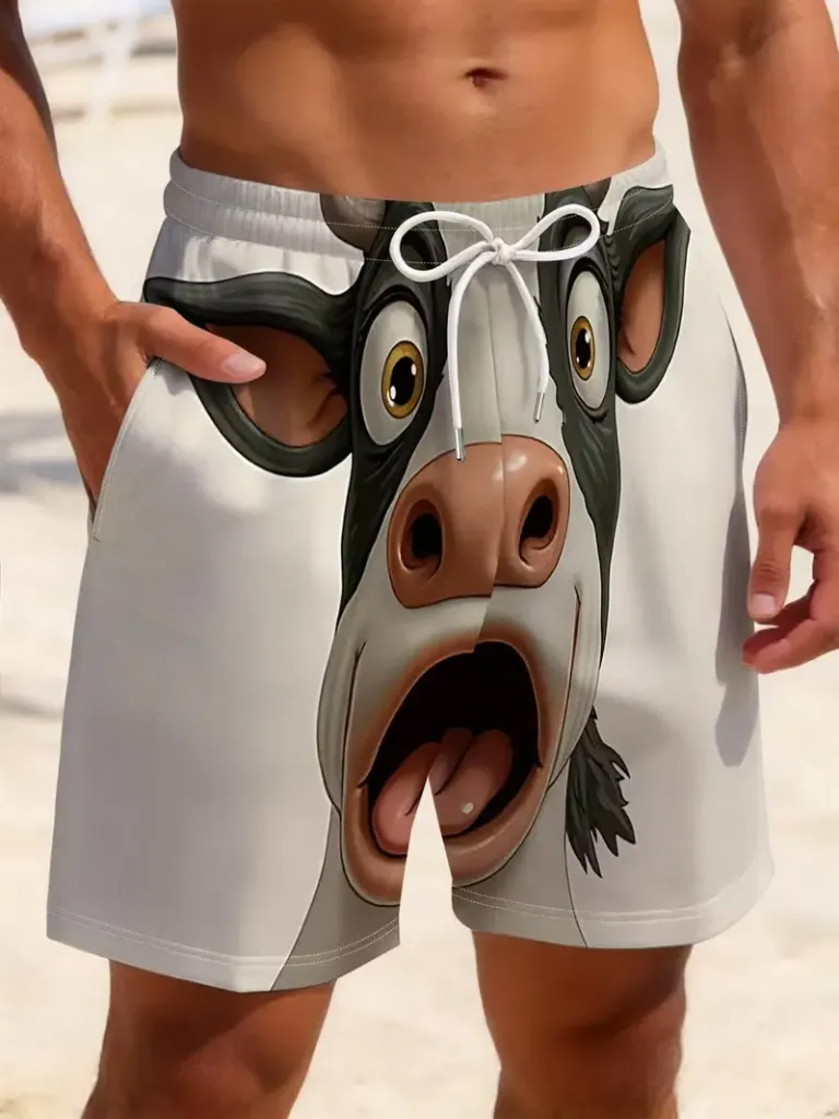 Men's Quick-Dry Swim Shorts Cow Face
