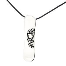Silver+Surf necklace Snowboard L Black Skull F